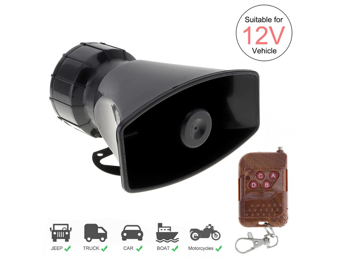 Sirena de advertencia para coche, camión y motocicleta, 12 V-100 W, 7 sonidos, 12 V, 24 V, con control remoto y número de matrícula