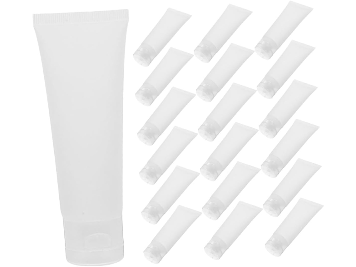 50 Unidades De Tubos De Viaje Transparentes Recargables, Botellas Blandas Con Tapa Y Dosificador.
