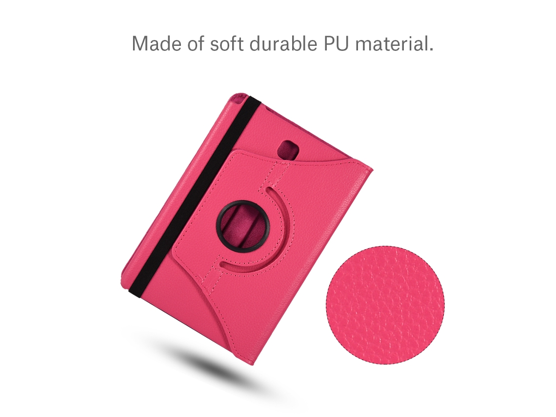 Funda protectora de PU giratoria de 360° para tableta Samsung T350/t355c en rosa carmín y dorado claro.