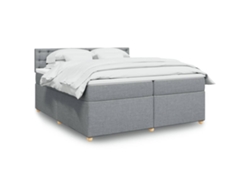 Cama Box Spring Con Colchón Tela Gris Claro 200x200 Cm