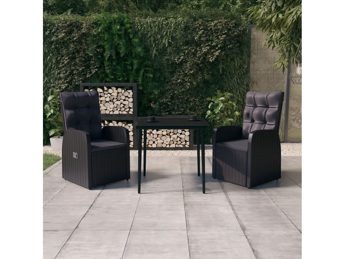 Juego de comedor de jardín de 3 piezas con cojines negros Dkd Home Decor