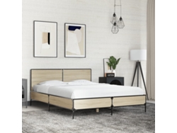Estructura Cama Madera Ingeniería Metal Roble Sonoma 140x200 Cm
