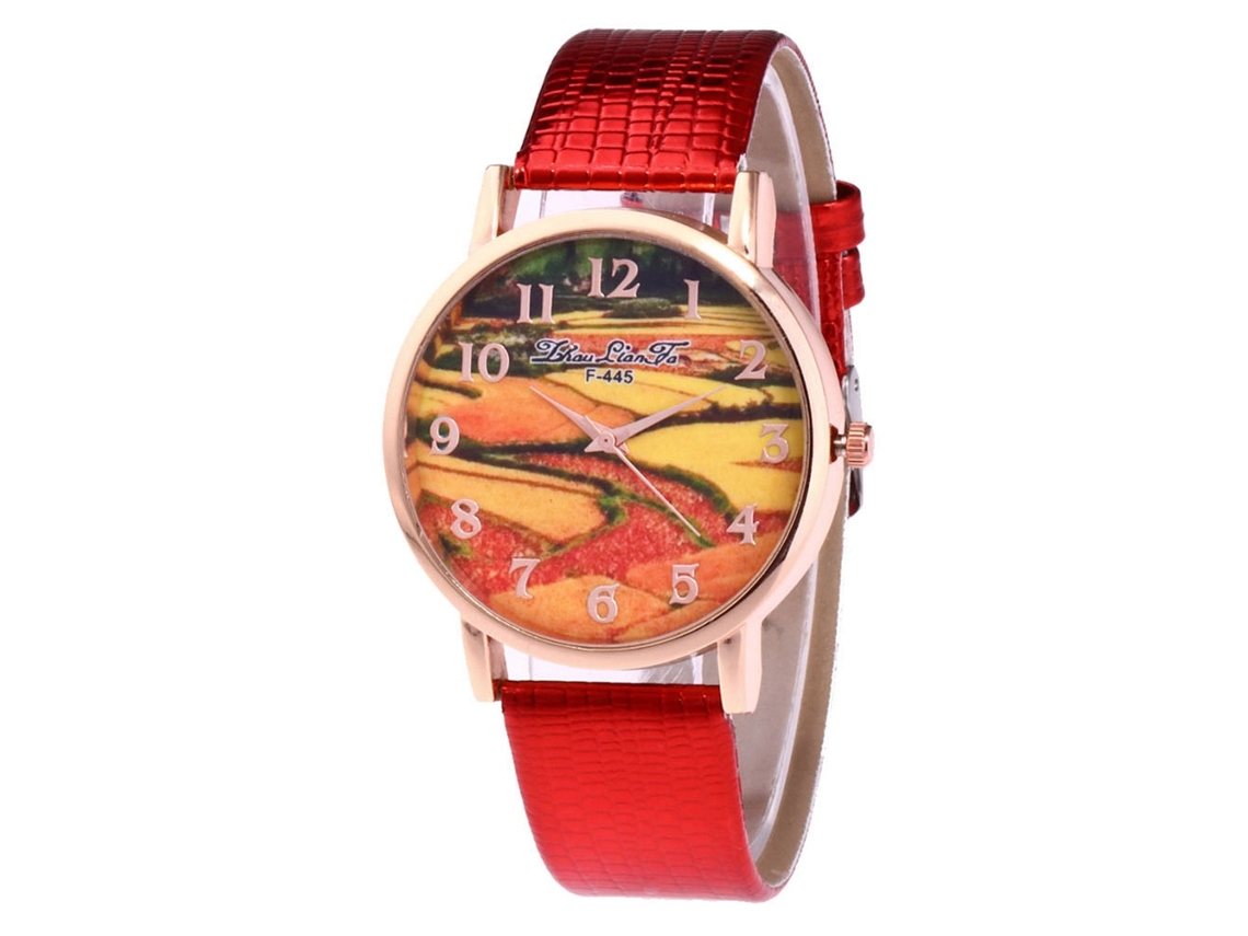 Reloj De Pulsera De Aleación Moda Dial Redondo Analógico Cuarzo Para Mujer Rojo