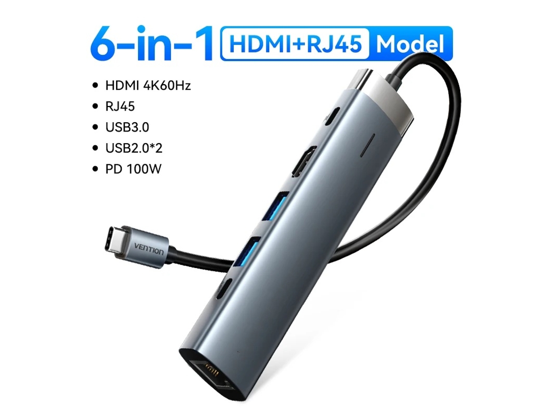 Estación de acoplamiento Yizhood Adaptador USB C 4k60hz Tipo C a HDMI Rj45 Pd 100w para Macbook iPad Pro Air M2 M1 Sumsang Accesorios para PC Gris