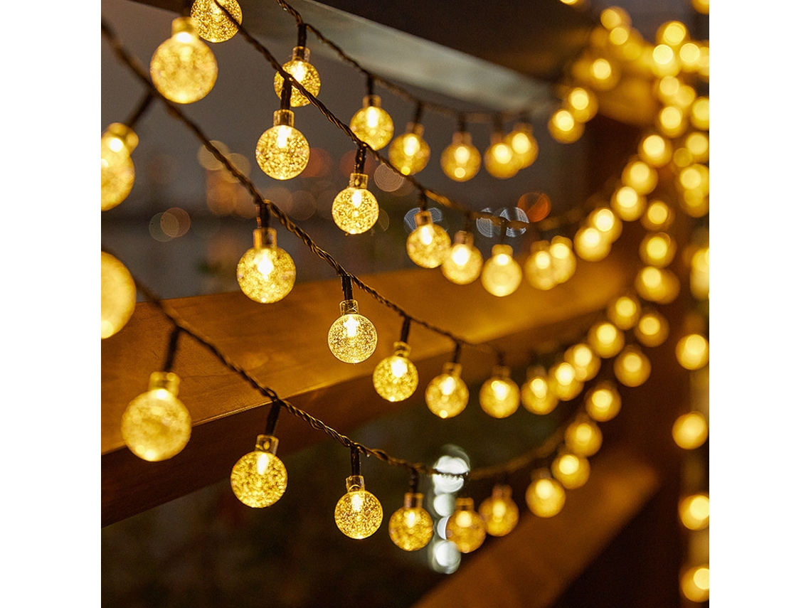 Luminária Solar Externa em Formato de Bola de Vidro com Led, Ideal para o Ramadã. MDUG (luz Quente, 5m20 Leds)