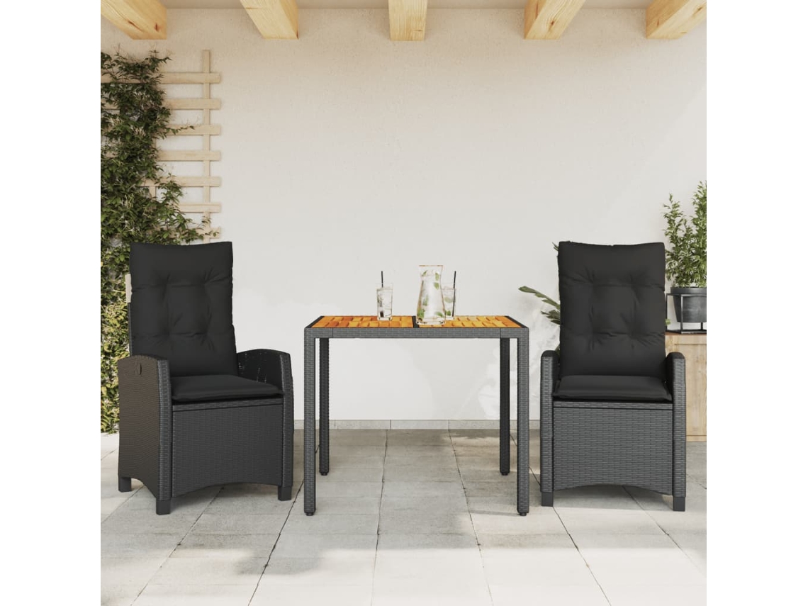 Juego de comedor de jardín de 3 piezas con cojines de mimbre negros de DKD Home Decor