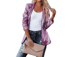 Chaqueta De Lentejuelas Para Mujer, Chaqueta Brillante, Abrigo Casual De Manga Larga Con Cuello De Lentejuelas Mpurple M Morado