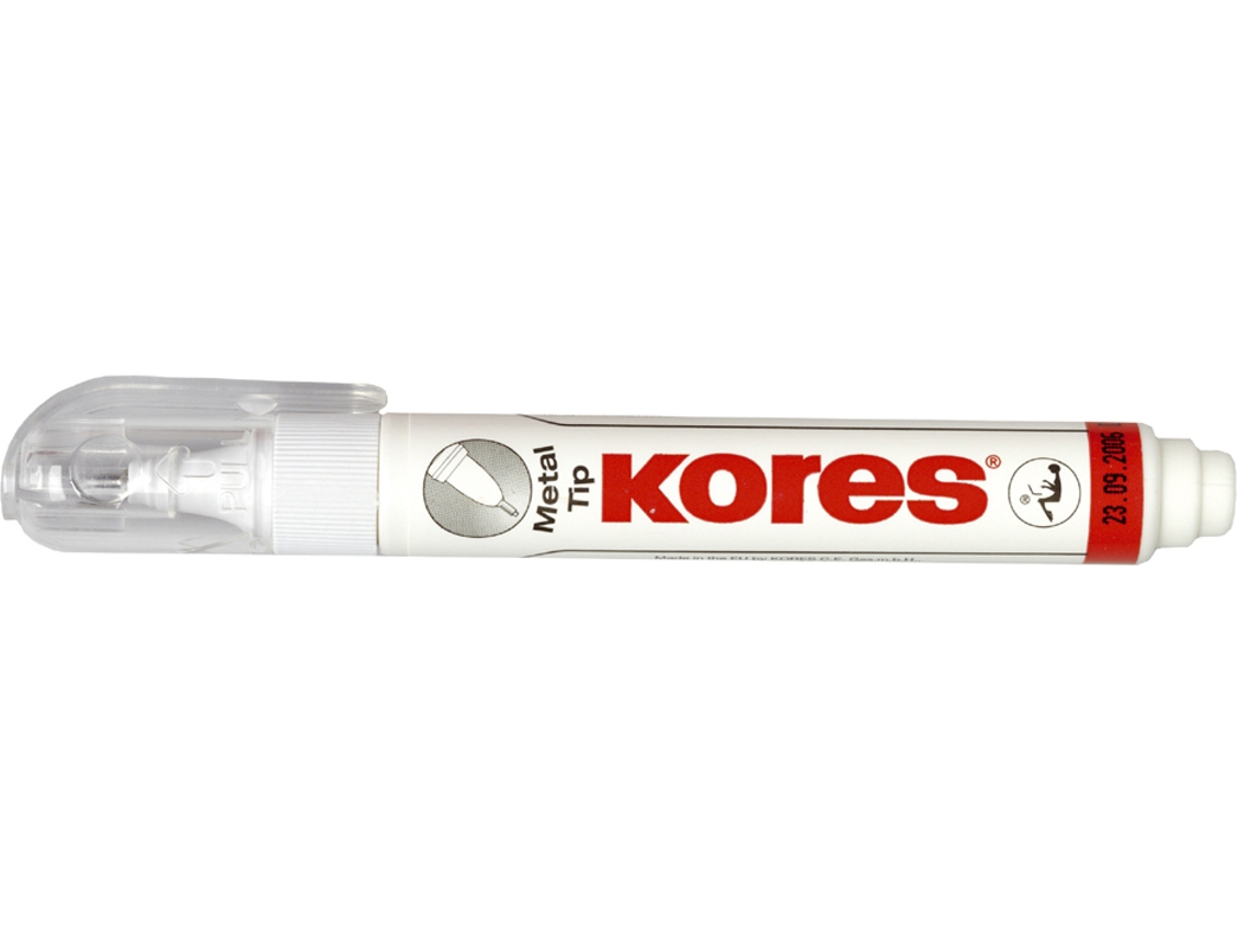 Bolígrafo Corrector KORES Punta Metálica Blanca Contenido: 10 G