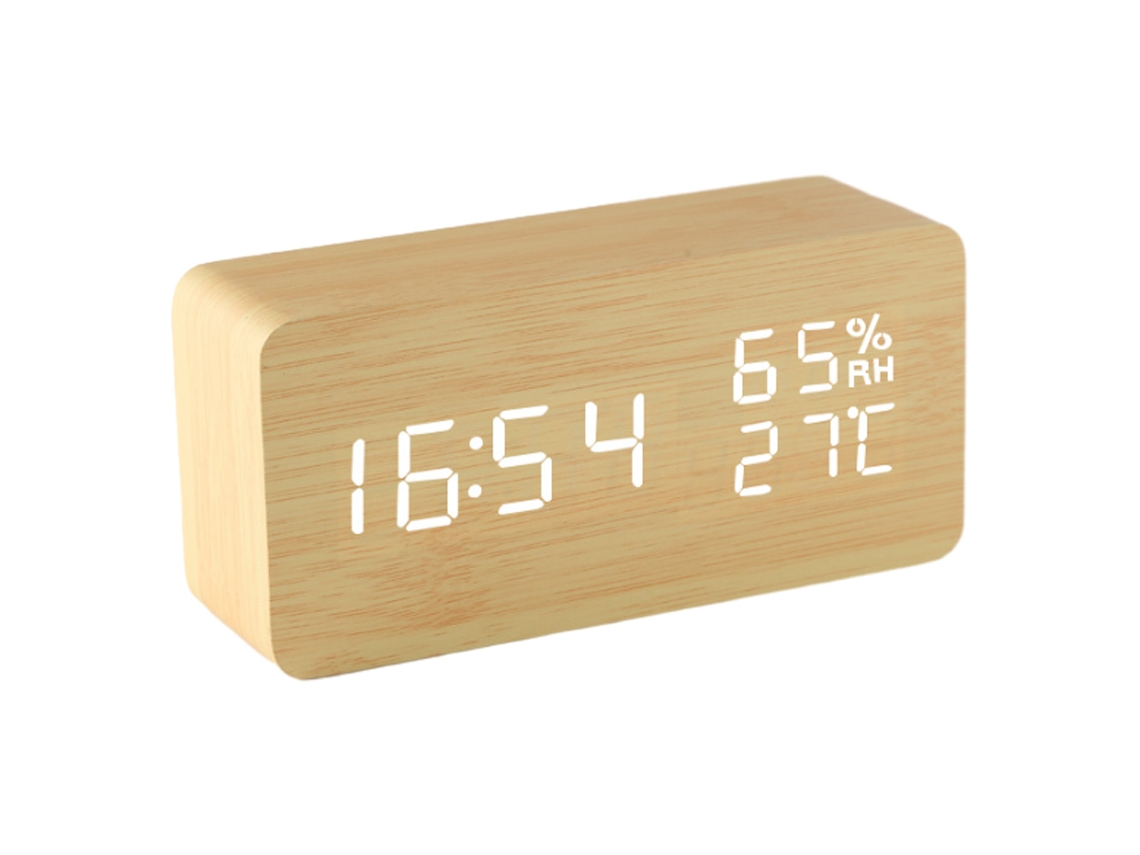 Reloj digital de madera, LED con pantalla de temperatura y humedad NEVEANCE