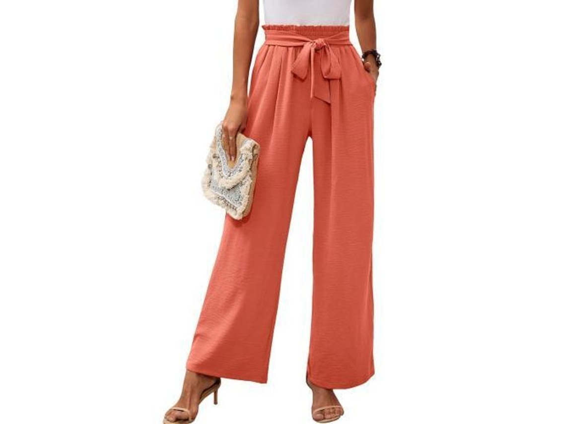 2026-pantalones Anchos De Descanso Para Mujer Con Bolsillos Ligeros De Cintura Alta Y Lazado Ajustable Xl Naranja