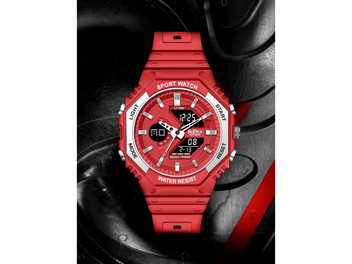 Reloj Deportivo Multifuncional (rojo), Resistente Al Agua, Luminoso, Con Doble Pantalla Y A Prueba De Golpes.