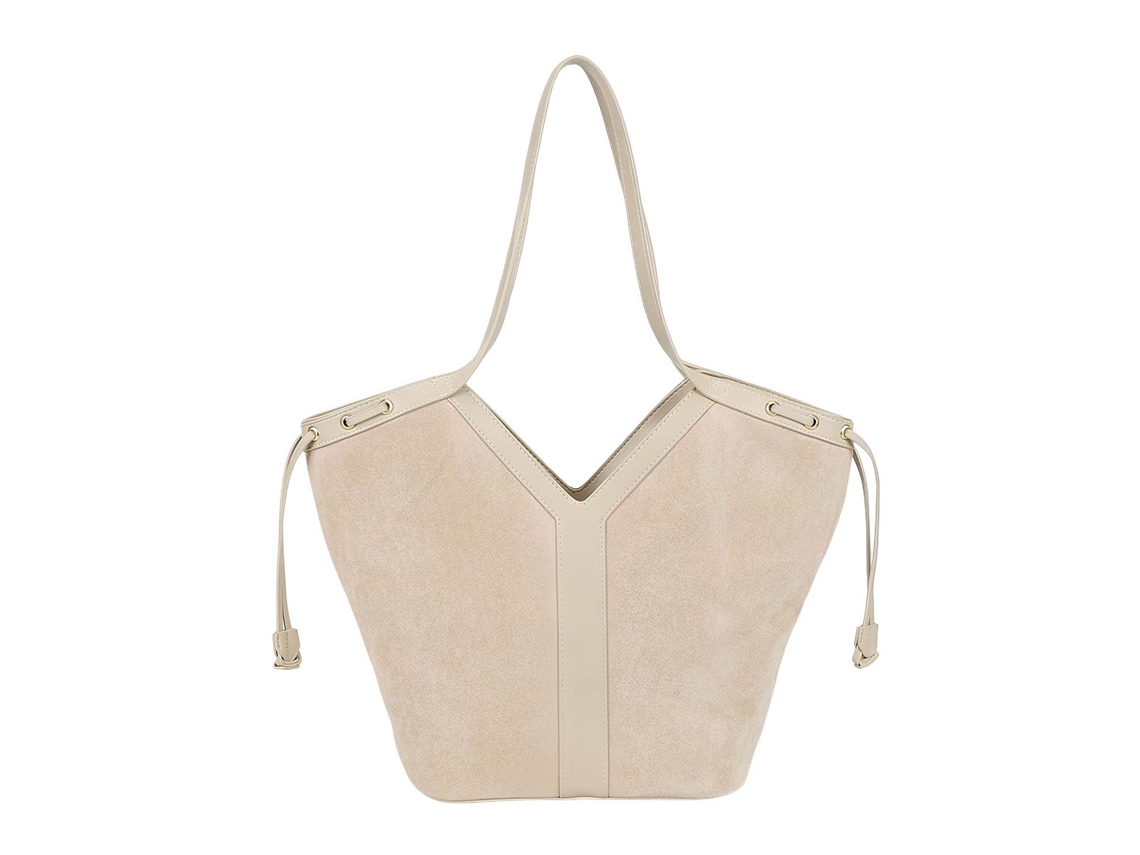 Bolso Tote Para Mujer Moderna Con Aspecto Ante Y Cordon De Ajuste Lateral