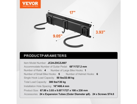Soporte de Pared para Almacenamiento de Bicicletas para 6 Bicicletas 6 Cascos VEVOR