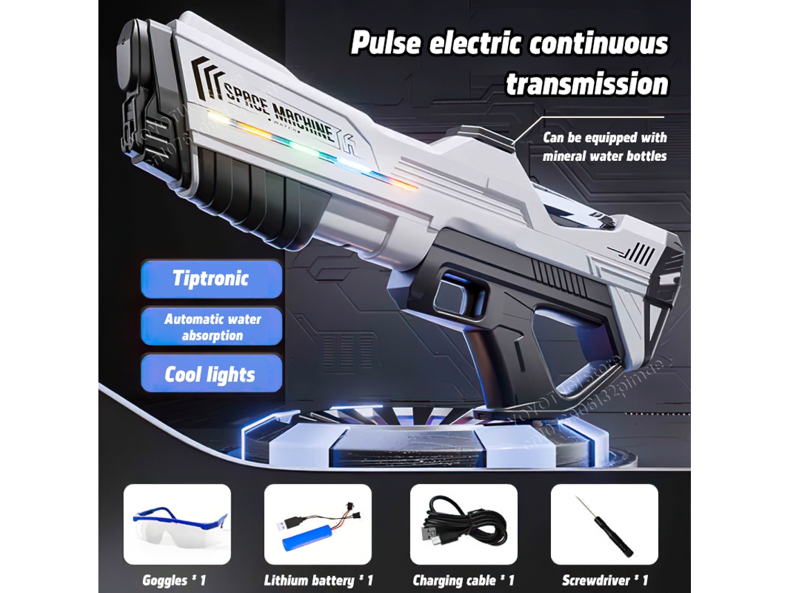 (blanco) Pulsado Eléctrico Acoplado Pistola De Agua, Gran Capacidad - Absorción Automática De Agua - Luz - Pistola De Juguete Al Aire Libre