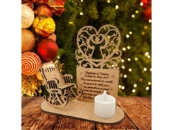 Adorno navideño con vela LED, mecedora de madera para obsequios festivos.