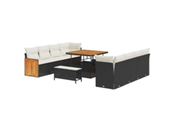 Maison Exclusive - Conjunto de sofás de jardín con cojines, 11 piezas, negro y crema