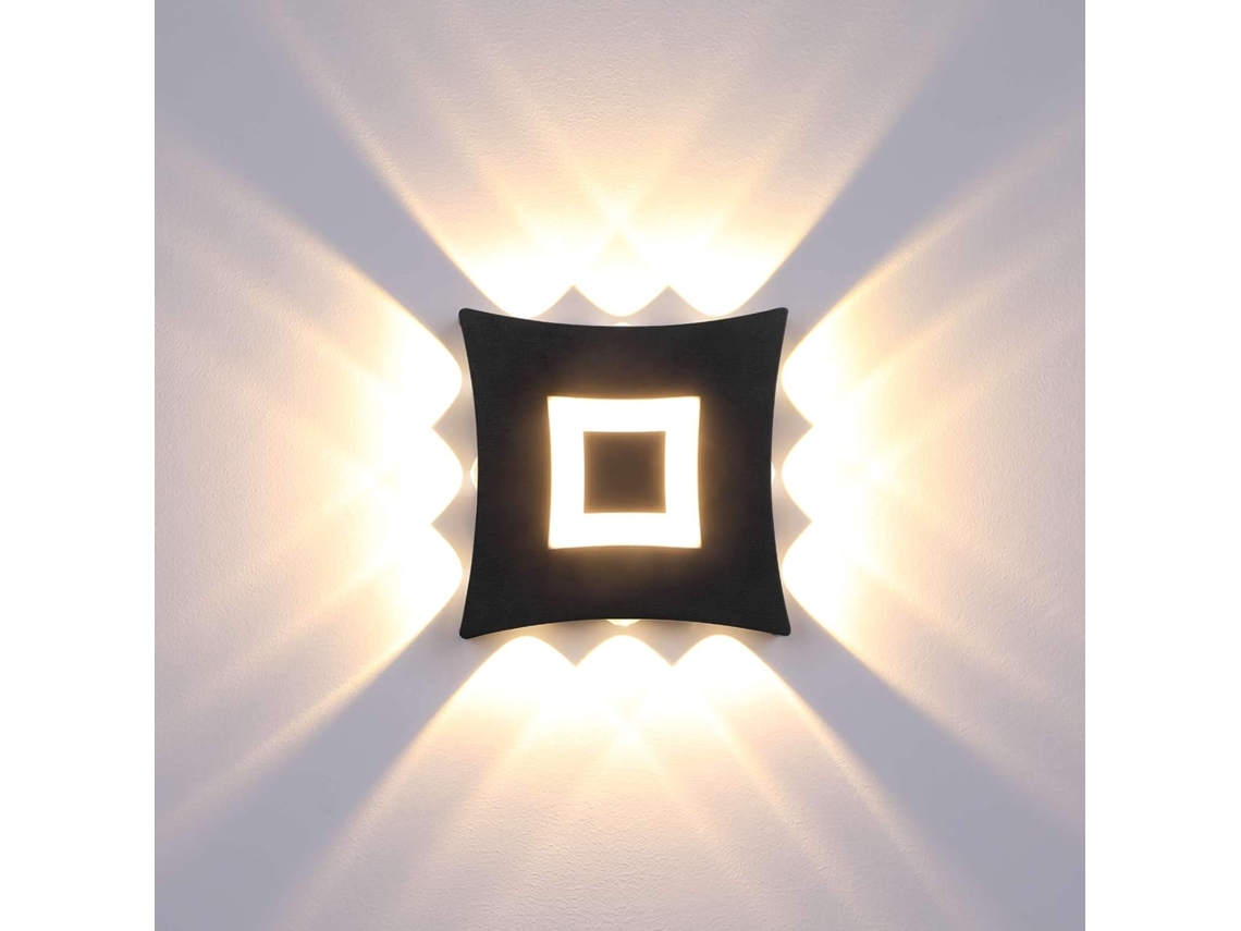 Aplique De Pared Led (interior/exterior) – 18 W, Resistente Al Agua Ip65 – Negro – Blanco Cálido
