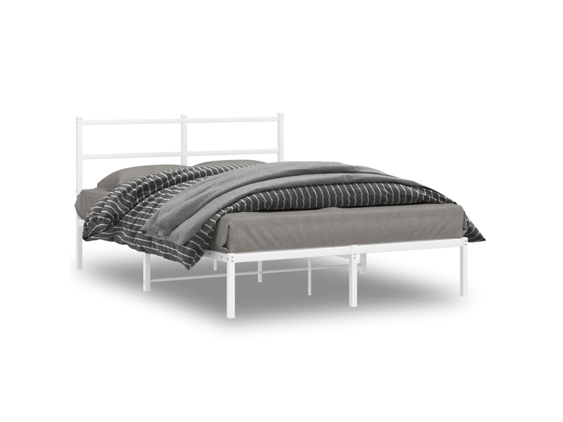 Estructura Cama Sin Colchón Con Cabecero Metal Blanco 140x200cm