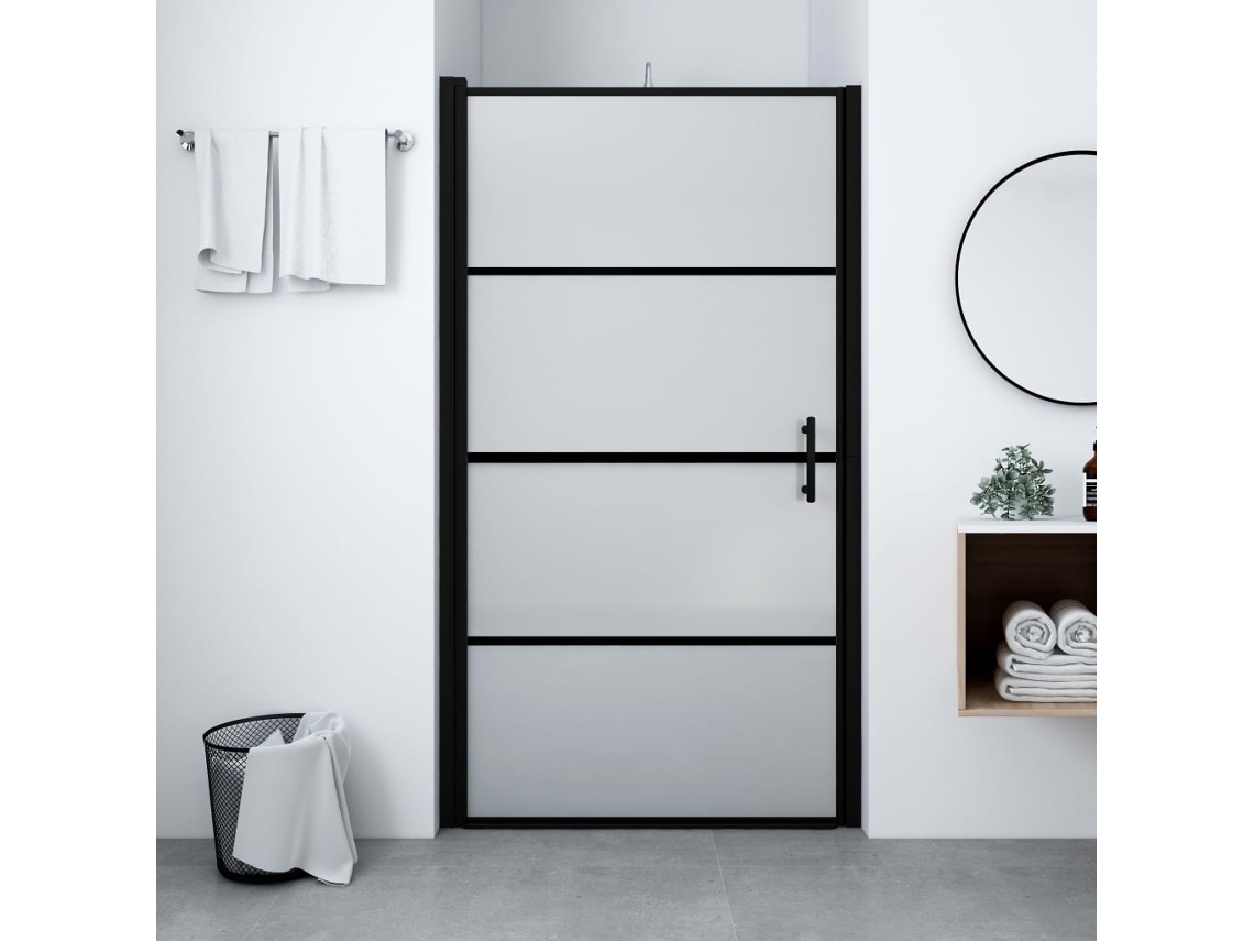 Puerta De Ducha De Vidrio Templado Esmerilado Negro 91x195 Cm
