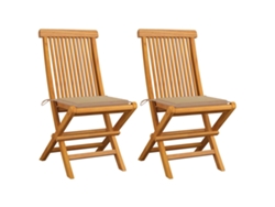 Sillas de jardín con cojines beige, 2 piezas, teca maciza, Dkd Home Decor