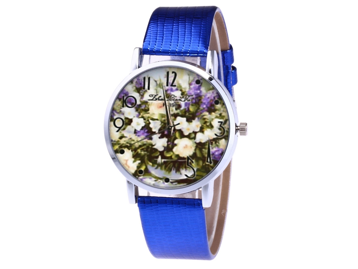 Reloj De Cuarzo De Moda Para Mujer Con Correa De Piel Sintética Con Estampado Floral (blanco)
