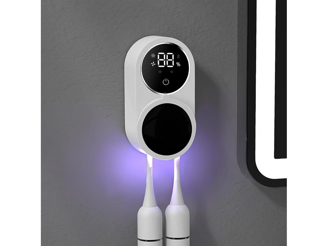 Soporte Pared Blanco Eléctrico Para 2 Cepillos Dientes Con Secado Desinfectante Sin Taladro