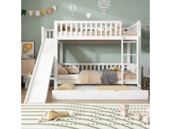 Litera Con Cama Extra 90x200/190cm - Con Protección, Tobogán, Estantes, Escalera Recta De 4 Escalones - Blanco