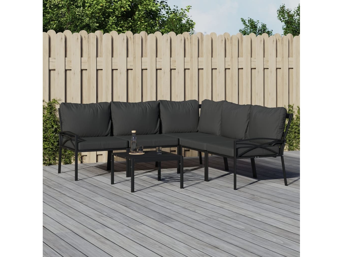 Pcs Conjunto Lounge De Jardim Aço C/ Almofadões Cinzentos Dkd Home Decor