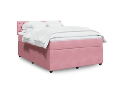 Cama Box Spring Con Colchón Terciopelo Rosa 160x200 Cm