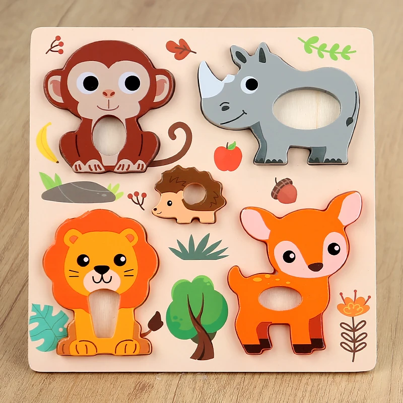 Rompecabezas Montessori 3d De Madera, Tablero De Rompecabezas Con Patrones De Dibujos Animados, Juguete Educativo Para Niños.