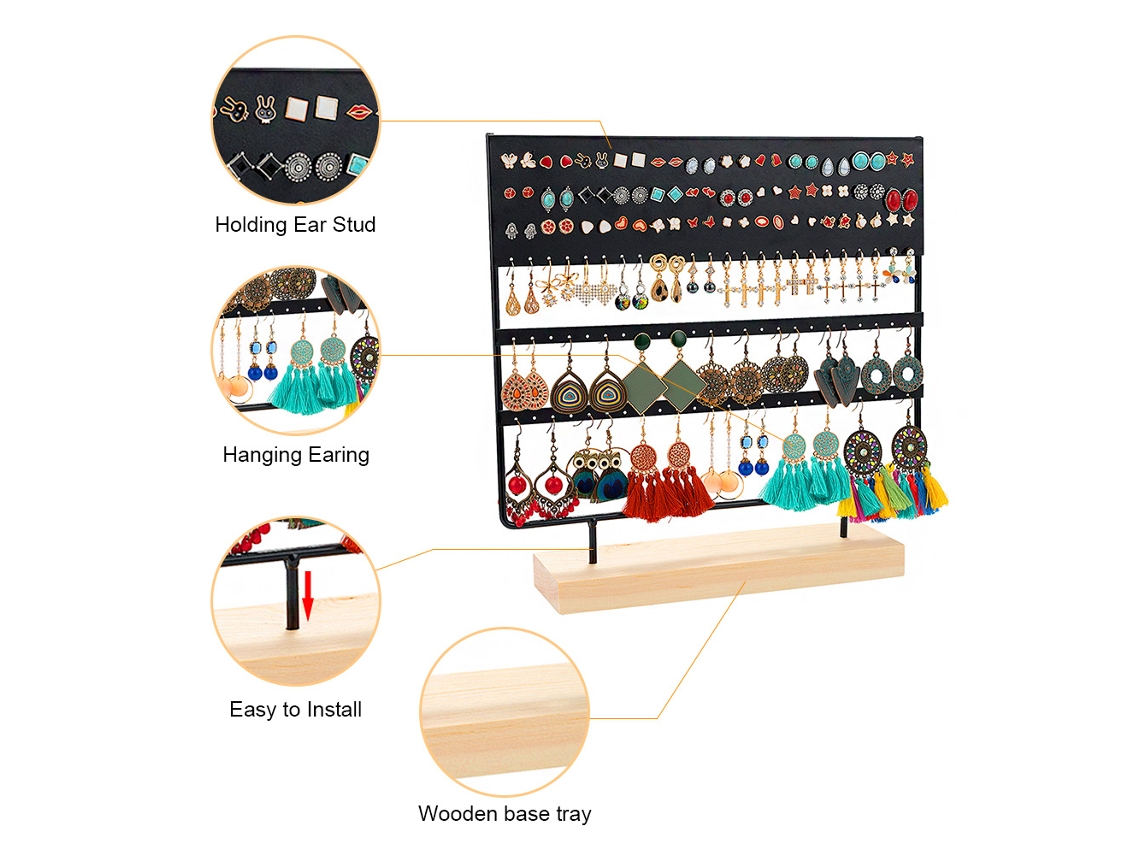 Organizador De Pendientes Con 6 Niveles, 144 Agujeros Y Base De Madera Para Joyas Y Bisutería.