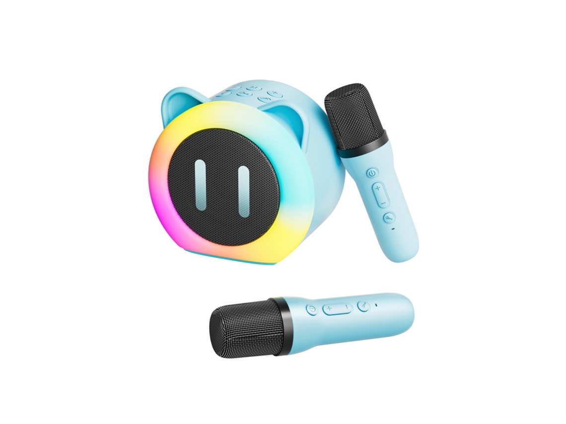 Altavoces Con 2 Micrófonos, Máquina Portátil De Karaoke Bluetooth Para Niños Y Adultos Azul Gusshious