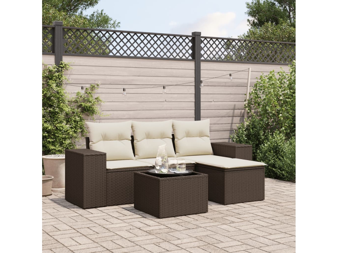 Conjunto de sofás de jardín con cojines de mimbre marrón, Dkd Home Decor