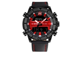 Reloj De Moda Impermeable Para Hombre Naviforce Con Correa De Pu Y Doble Movimiento - Rojo