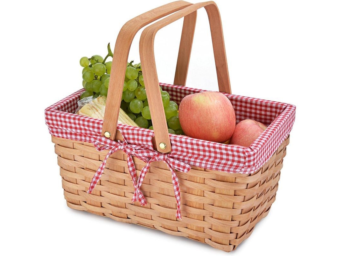 Cesta De Almuerzo De Paja Natural Con Asas Plegables | Cesta De Pascua | Almacenamiento