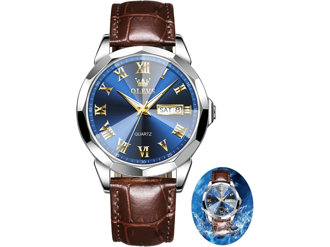 Masculino Cronógrafo Aguja Luminosa Pulsera De Cuero De Cuarzo Reloj De Acero Inoxidable A Prueba De Agua Marrón Yuysan