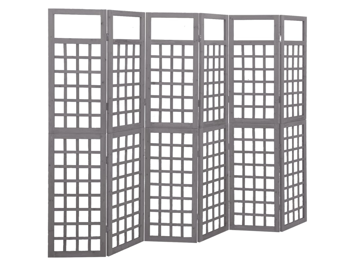 Biombo separador de ambientes, 6 paneles, celosía de madera de abeto gris, Dec031205