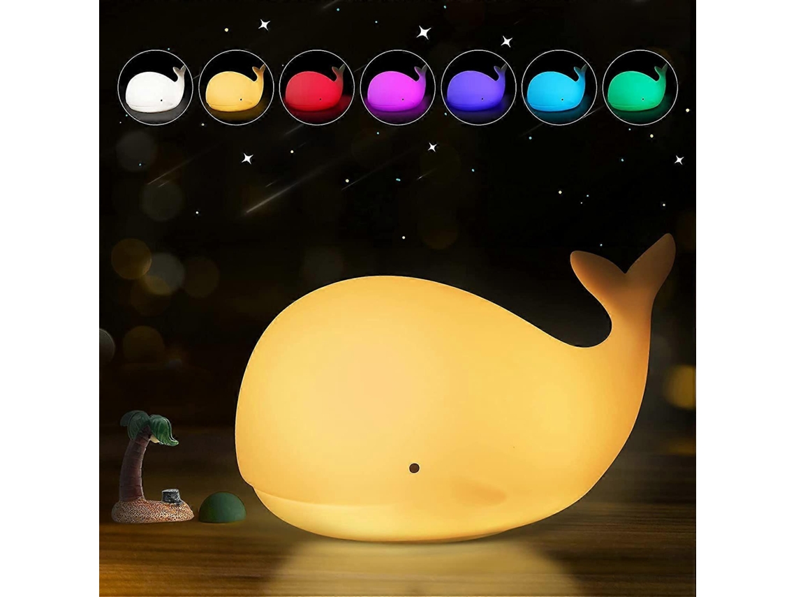 Luz nocturna infantil con forma de ballena, de silicona y con luz LED. Rosewell
