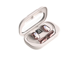 Auriculares abiertos con gancho, sonido estéreo, micrófonos HD, Bluetooth, color beige