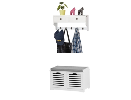 Set de 1 Banco Zapatero + 1 Perchero SoBuy FSR23-K-W+FRG178-W Blanco