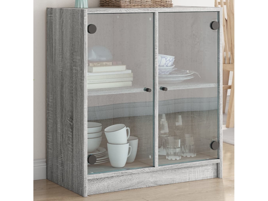Armario Auxiliar Puertas De Vidrio Gris Sonoma 68x37x75,5 Cm