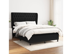 Cama Box Spring Con Colchón Tela Negro 140x190 Cm