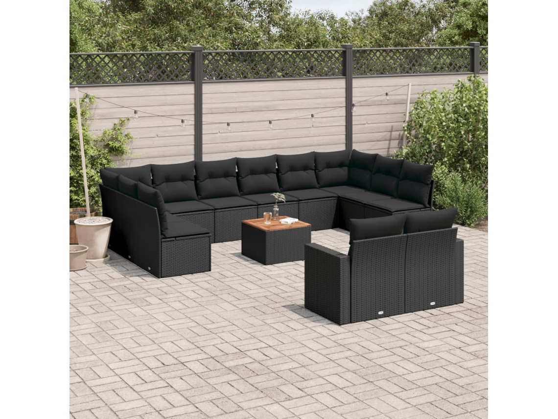 Conjunto de 13 sofás de jardín con cojines de mimbre sintético negro, Dkd Home Decor
