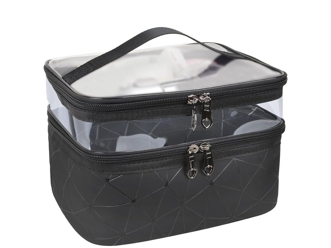 Linjou Bolsa De Maquillaje De Doble Capa Organizador Viaje Estuche Cosmético Impermeable Negro Negro