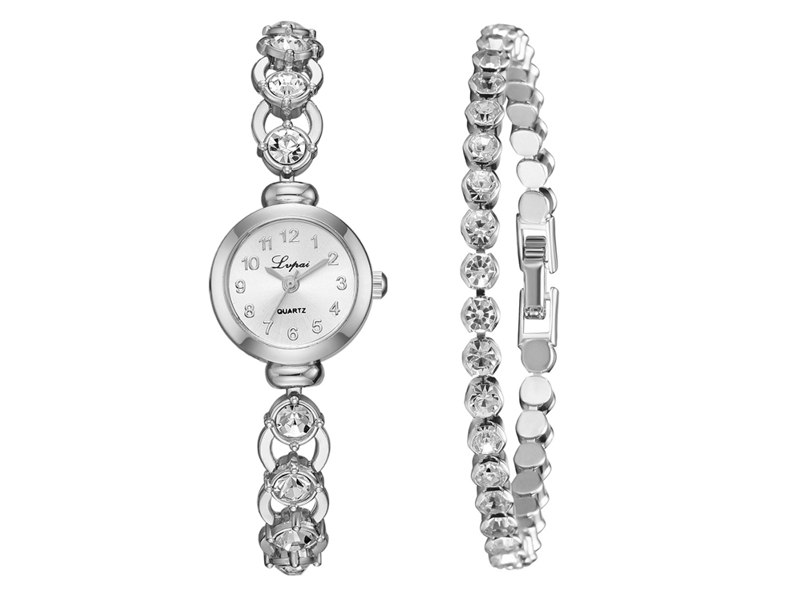 Reloj De Cuarzo Para Mujer Con Brazalete De Aleación Y Diamantes De Imitación, Estilo Lujoso.