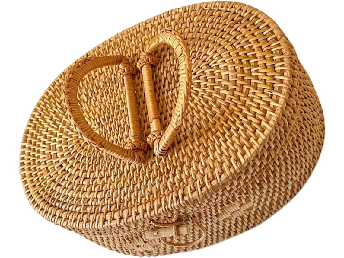 Caja De Rangement Ovale Tressée En Rotin Naturel 30x22x12 Cm Con Couvercle Étanche Panier Portátil ...