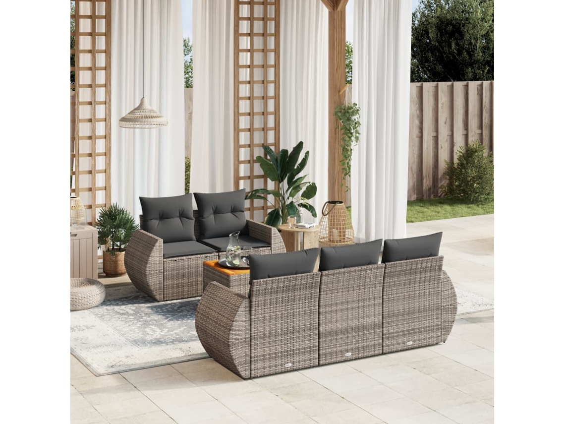 Conjunto de 6 sofás de jardín con cojines en mimbre gris DKD Home Decor