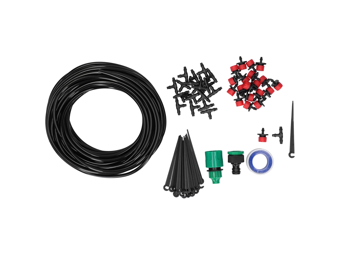 Kit de riego automático de 20 m con boquillas ajustables para jardín.