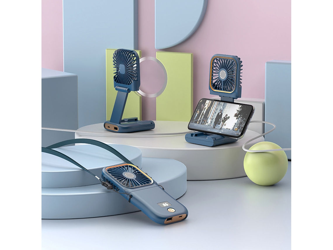 Mini Ventilador Para Jóvenes, Pantalla Inteligente, Giratorio, Base Ideal Para Teléfono Móvil Y Batería Adicional, Carga Usb, Fácil De Usar