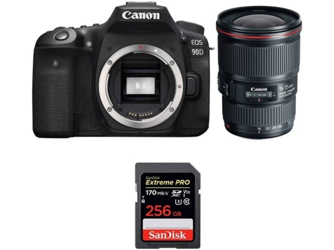 Kit Cámara Réflex CANON EOS 90D + EF 16-35mm f/4L IS USM + SanDisk 256GB